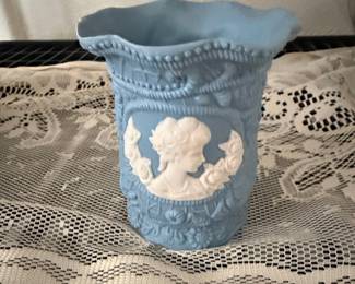 Wedgwood Jasperware Blue and White Vase with Classical Cameo