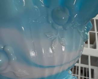 Fenton Blue Cabbage Leaf Slag Glass Candy Dish