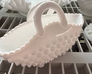 Fenton Hobnail Milk Glass Basket