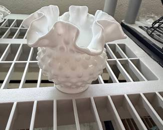 Fenton White Milk Glass Hobnail Rose Bowl Vase