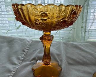 Fenton Amber Cabbage Rose Compote