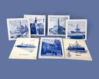 99 BlueWhiteCeramicScenicTilesShipsHeemstede7Pcs