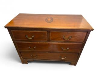 137 Wood4DrawerChestwDecorativeInlayBrassHardware