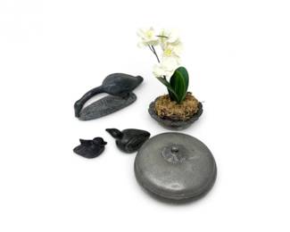 29 MixedMetalPewterSoapstoneDecorativeBirdCollection5Pcs