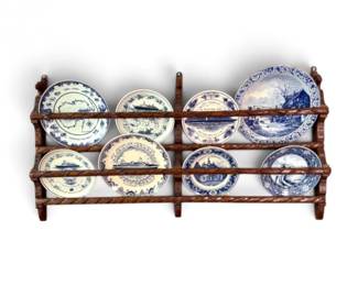 52 DelftBlueHollandPorcelainCollectorPlateswCarvedWoodRack