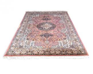 144 MaryJaneGlaserFloralMedallionFringedAreaRug99x65in