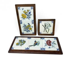 71 DelftStyleHandPaintedFloralBirdTileWallPanels3Pieces