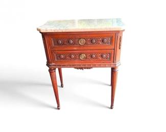 9 VintageGraniteTopTwoDrawerSideCabinetwBrassPulls