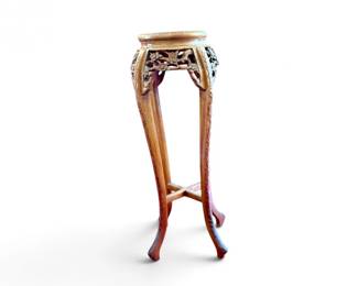 76 CarvedWoodPlantStandwMarbleTopFloralDesign