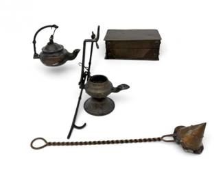 35 VintageMiniatureMetalOilLampsMetalBoxSnuffer