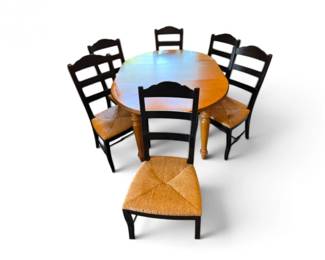 141 DrexelWoodDiningTablew2Leaves6ReedSeatChairs