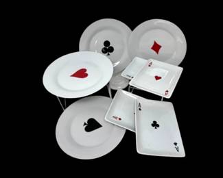 83 IndigoLifePlayingCardPorcelainPlatesAceTraysBox