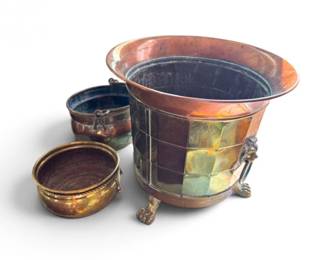 33 VintageBrassCachePotsPlanters3PieceswLionFeetHandles