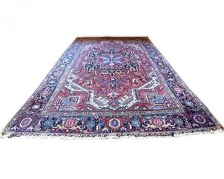 146 LargeGeometricMedallionAreaRugRedBlueCream126x93in