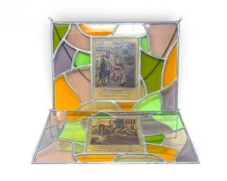 122 PairofStainedGlassSunCatcherswPaintedDutchScenes