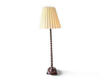5 TwistTurnedWoodFloorLampwPleatedFabricShade
