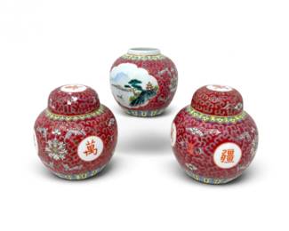 53 3PorcelainGingerJarsRedMulticolorDesign