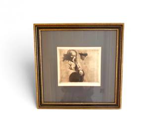 60 RudolfPauschingerSignedEtchingSeatedManPortraitFramed
