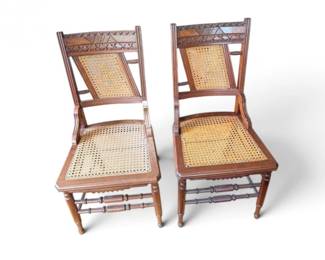 23 PairofCarvedWoodCaneSeatBackDiningChairs