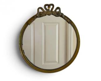 58 HeavyBrassRoundWallMirrorwiwhBowCrest14Diameter