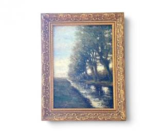14 OriginalLandscapeOilPaintingonWoodPanelinOrnateGoldFrame