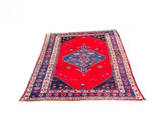 106 RedBlueGeometricMedallionWovenAreaRug85x48in