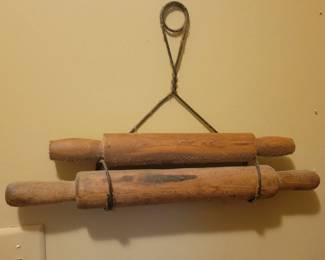 Vintage rolling pins with holder