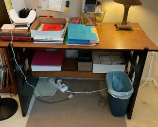 Desk - a lot of office supplies 