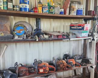 power tools, cans etc