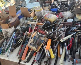 just one of the many tables of hand tools new and vintage