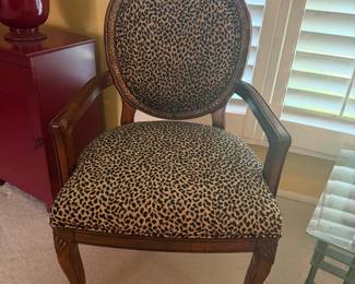 Louis XVI Style Carved Wood Armchair with Leopard Print Upholstery