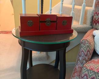 Asian-Style Red Lacquer Three-Box Desk Organizer