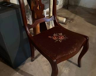 Antique Flame Mahogany Side Chair with Needlepoint Seat