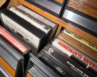 Vintage Cassette Tape Storage Case with Assorted Cassettes (Faux Wood Grain)