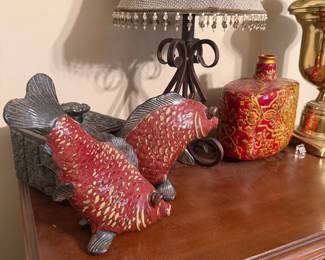 Vintage Majolica Ceramic Fish Tureen Set