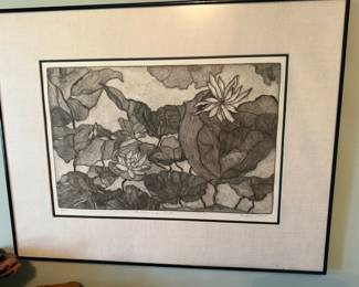 Esther Hart 'Lilies and Lotus' Etching