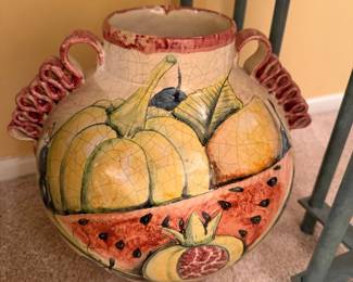 Italian Majolica Fruit Motif Two-Handled Pitcher