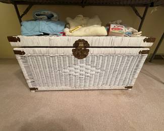 White Chinoiserie Wicker Storage Trunk
