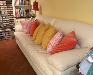 Contemporary Off-White Genuine Leather Sofa
