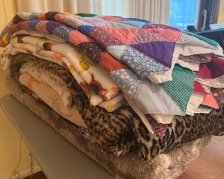 Assorted Vintage and Modern Bedding Collection with Handmade Patchwork Quilt