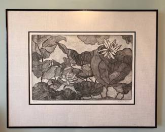Esther Hart 'Lilies and Lotus' Etching