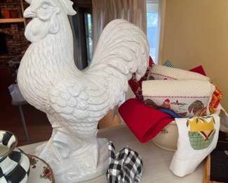 Large White Ceramic Rooster Figurine with Crackle Glaze