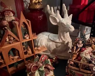 Fitz & Floyd "Holiday Home" Ceramic Reindeer Lidded Tureen or Serving Dish