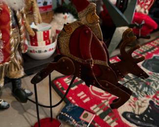 Vintage Folk Art Santa on Reindeer Balancing Toy