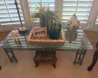 Maison Jansen Style Neoclassical Brass, Steel & Glass Console Table
