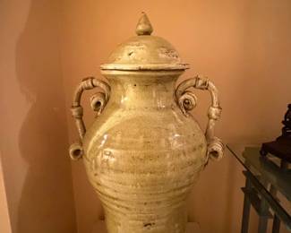 Large Glazed Terracotta Urn with Lid