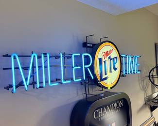 Miller Lite 'Miller Time' Neon Sign with Champion Shuffleboard Display