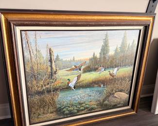 S. Ritzau Mallard Duck Landscape Oil Painting