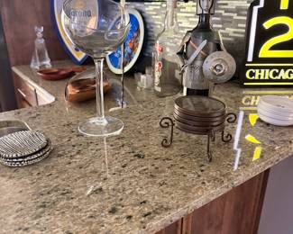 Metal Knight Bottle Holder and Coaster Set