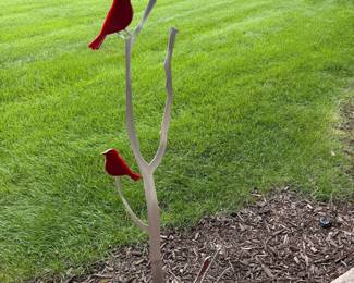 Metal Cardinal Garden Stake with Branch